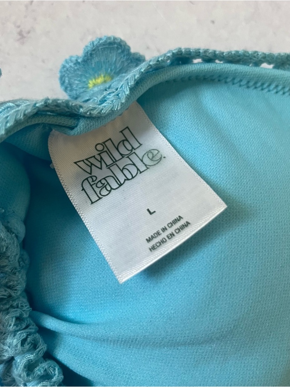 Crochet Flowers String Bikini Top Wild Fable Large Blue Summer Beachy Vacation - Picture 4 of 5